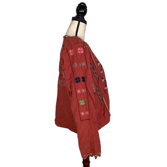 ZARA Embroidered Cotton Blouse in Terracotta Orange    Size: XS - Picture 4 of 6